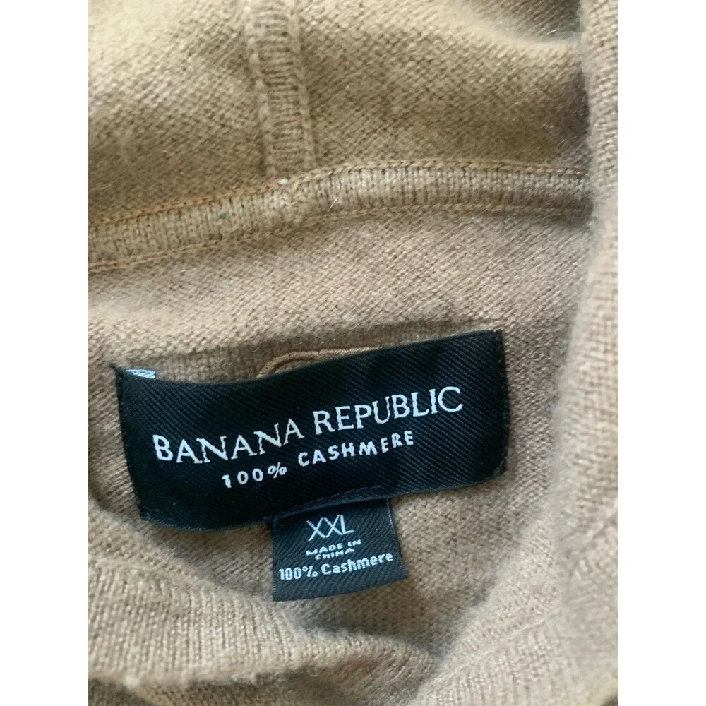 Banana Republic Mens XXL 100% Cashmere Hoodie Sweater Brown Pullover Quiet Lux